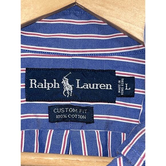 Polo Ralph Lauren Button Dow L Shirt Men Purple Blue Striped Classic Fit Pony - Picture 4 of 6